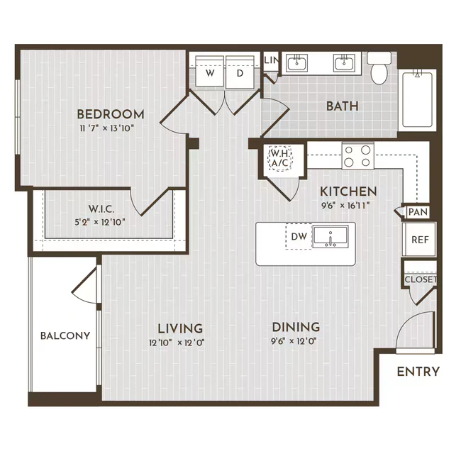 1BR 1BA (874 SF) 10204 floor plan
